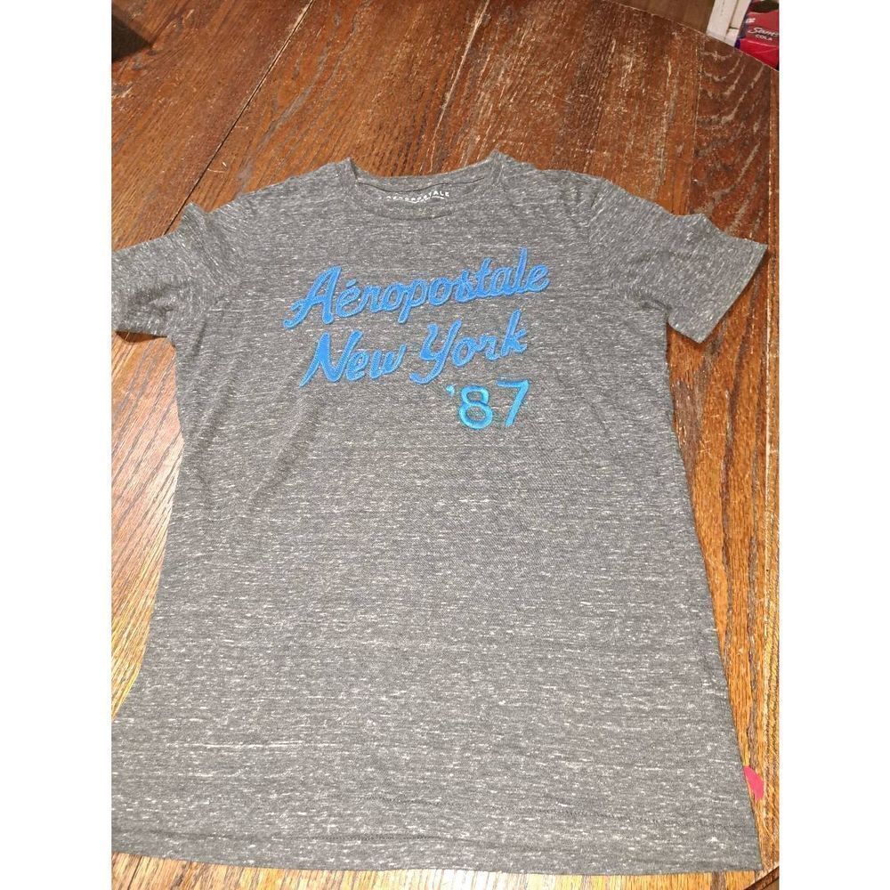 Small Aeropostale Grey Heather Blue Short Sleeve Tee TShirt Top Crew Neck
